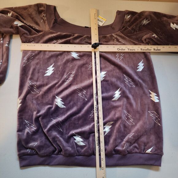 Material Girl Sweater Womens Medium Plum Velour Off The Shoulder Madonna - Picture 6 of 8